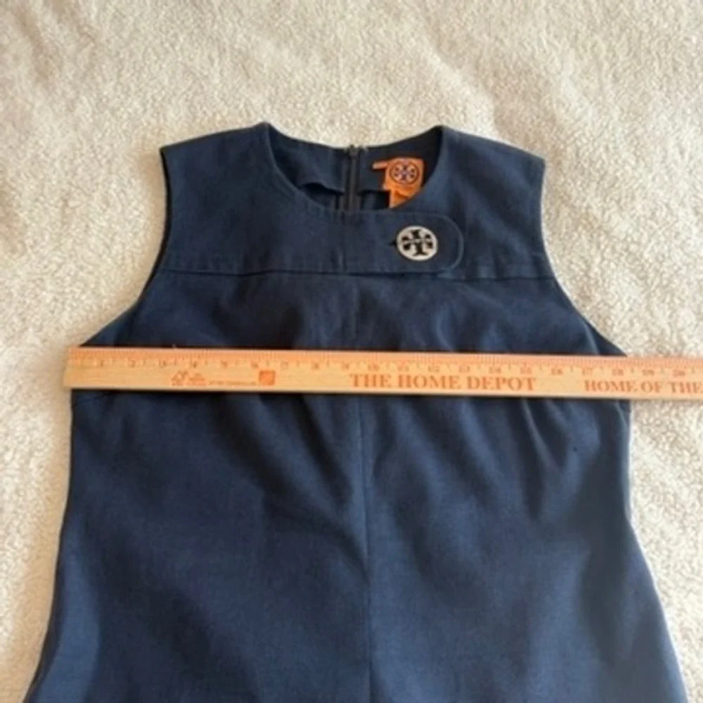 Tory Burch Sheath Miller Dress Size 12 Silver Accent Charm Navy Linen Blend